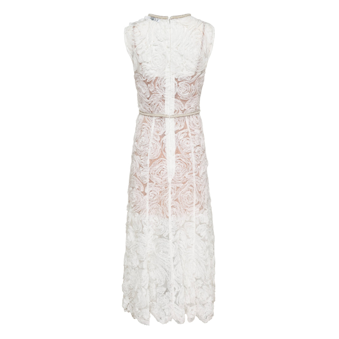 White Tulle Lace Midi Dress