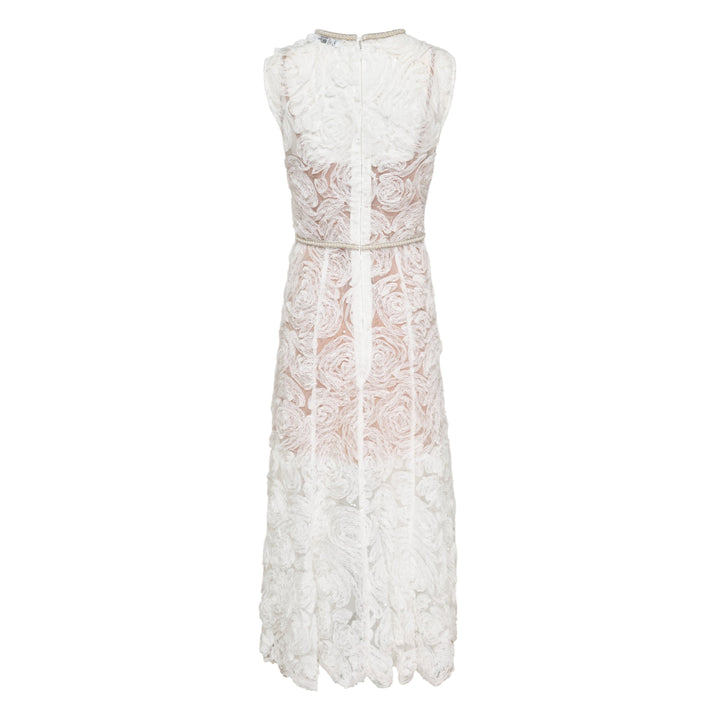 White Tulle Lace Midi Dress