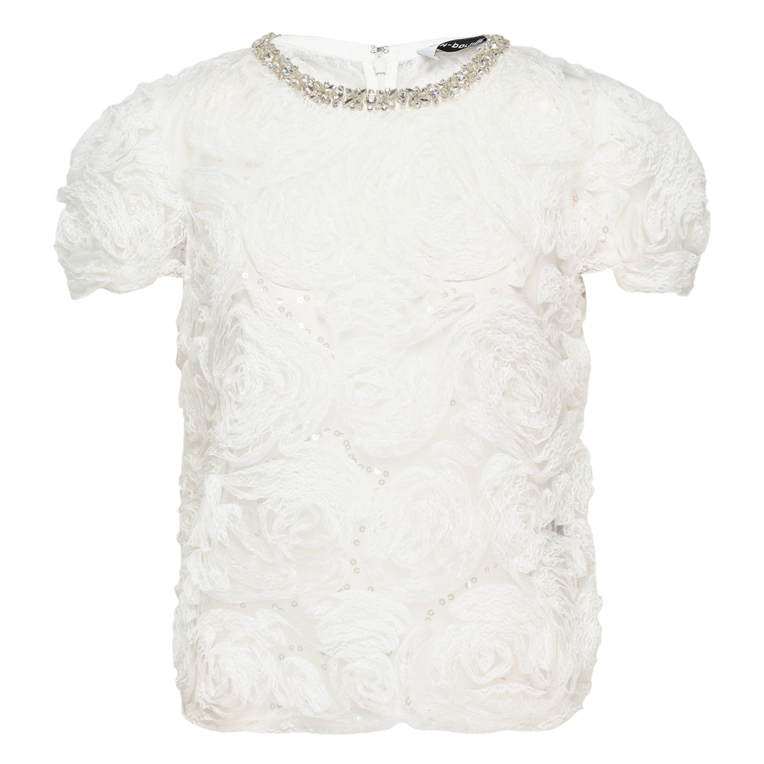 White Rosette Embellished Top