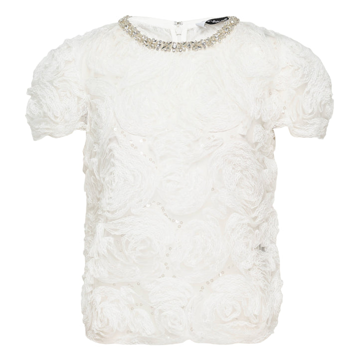 White Rosette Embellished Top