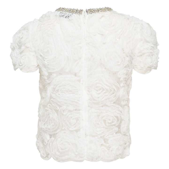 White Rosette Embellished Top