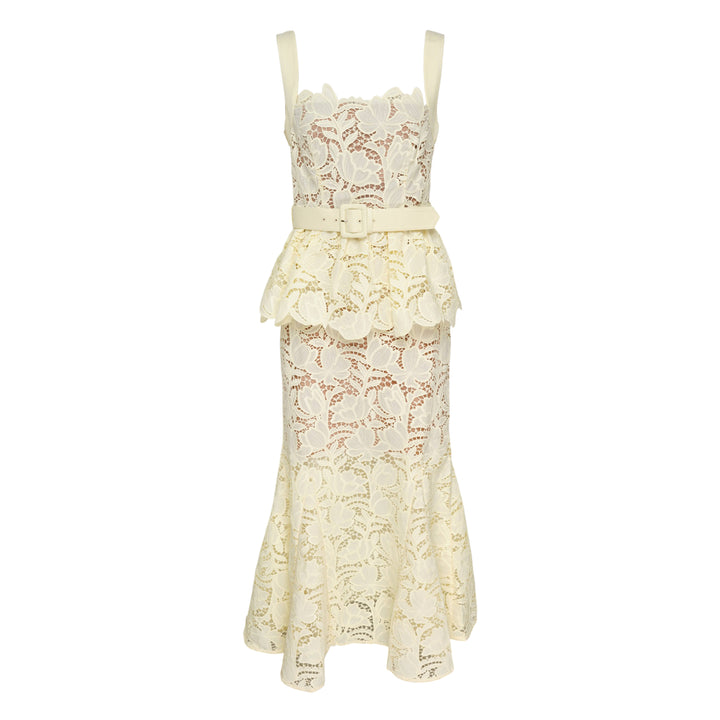 Ivory Lace Peplum Midi Dress