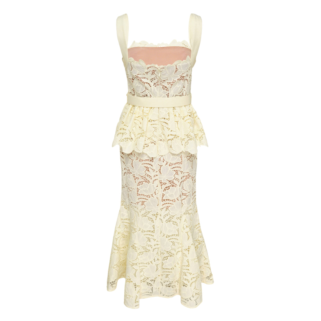 Ivory Lace Peplum Midi Dress