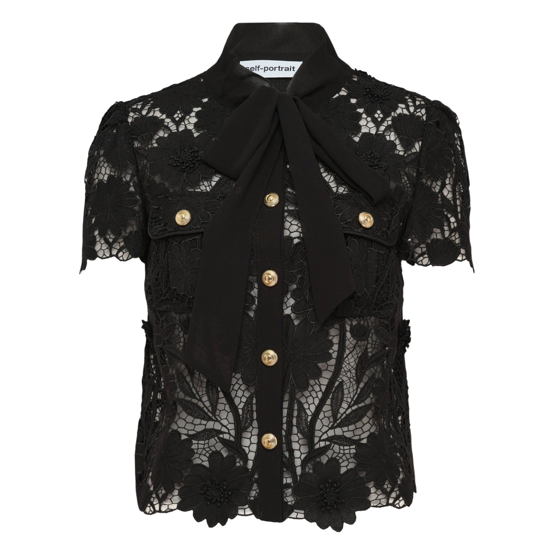 Black Lace Tie Neck Top