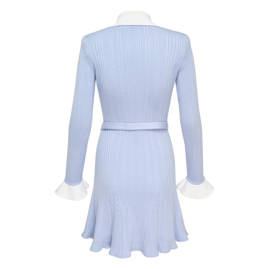 Blue Ribbed Knit Mini Dress