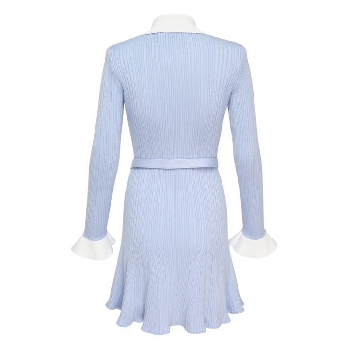 Blue Ribbed Knit Mini Dress