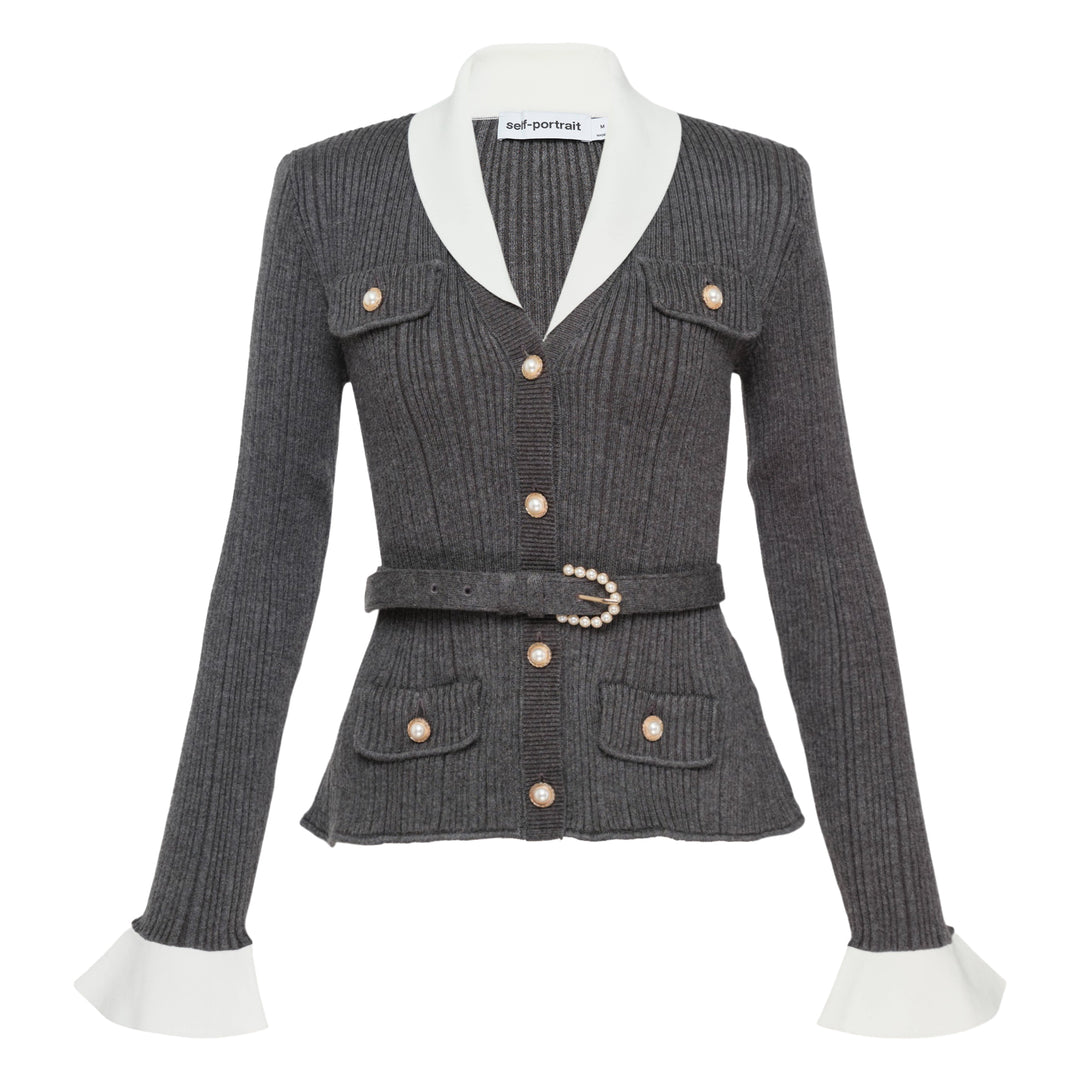 Grey Ribbed Knit Cardigan