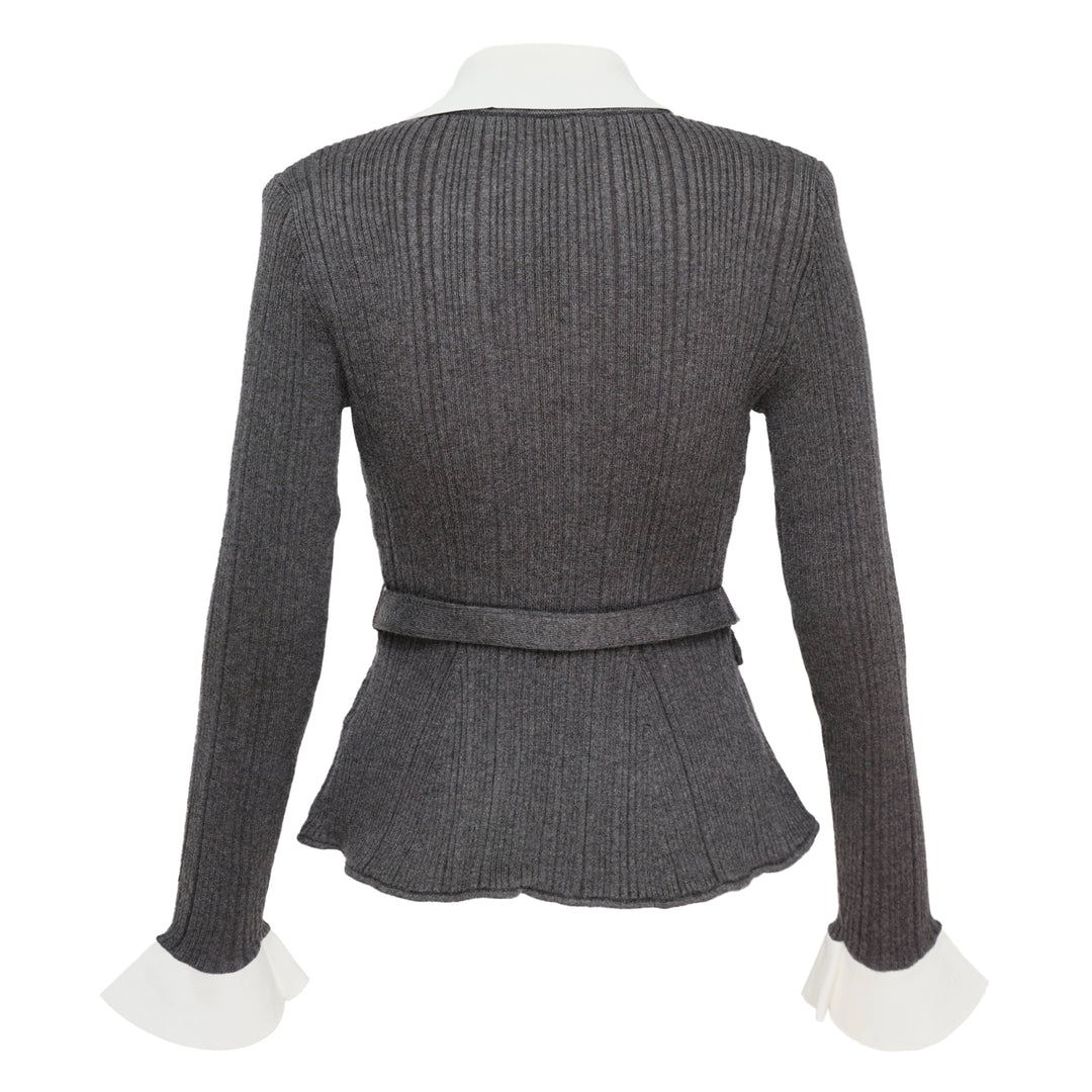 Grey Ribbed Knit Cardigan