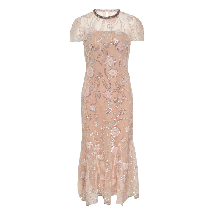 Pink Flower Sequin Midi Dress