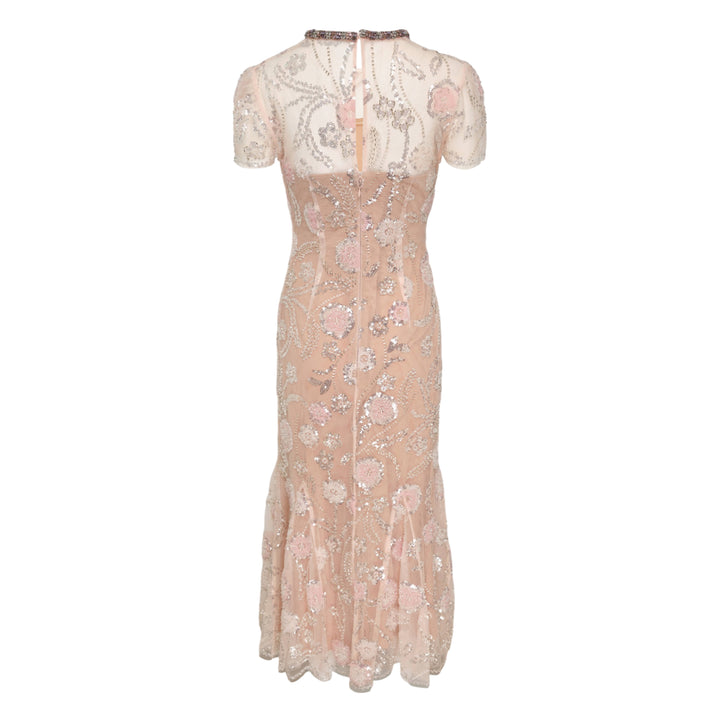 Pink Flower Sequin Midi Dress