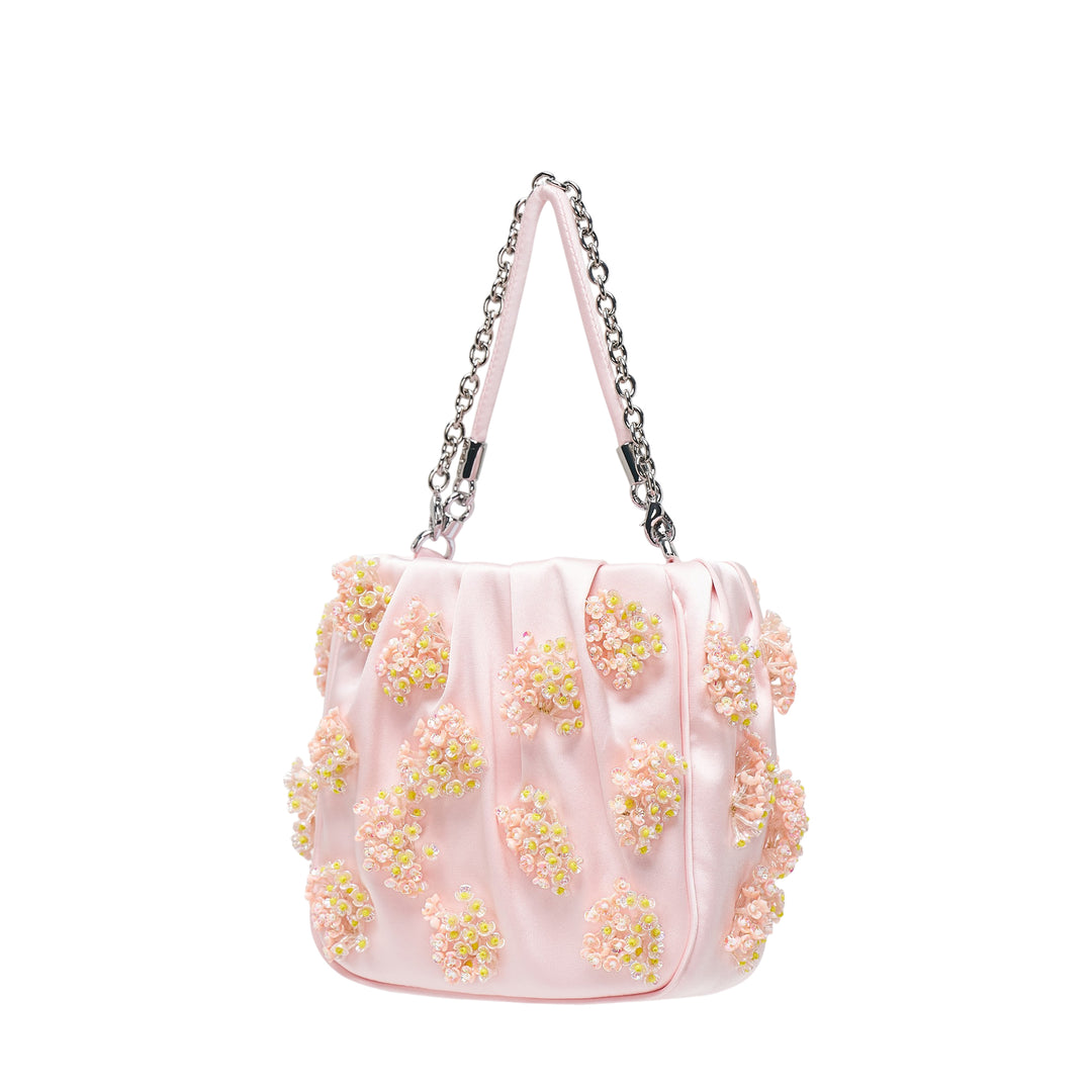 Pink Satin Floral Beaded Tote