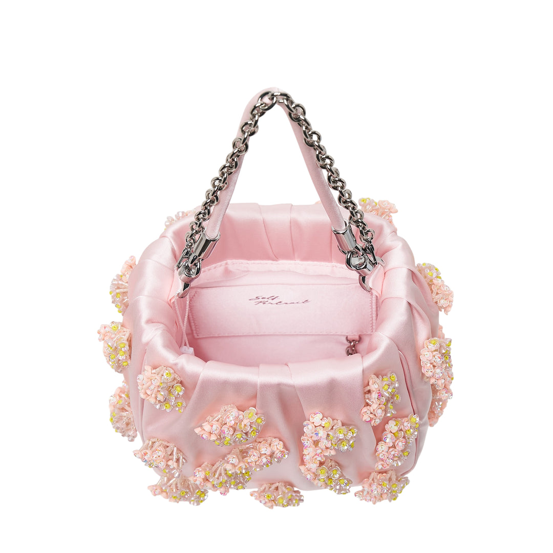 Pink Satin Floral Beaded Tote