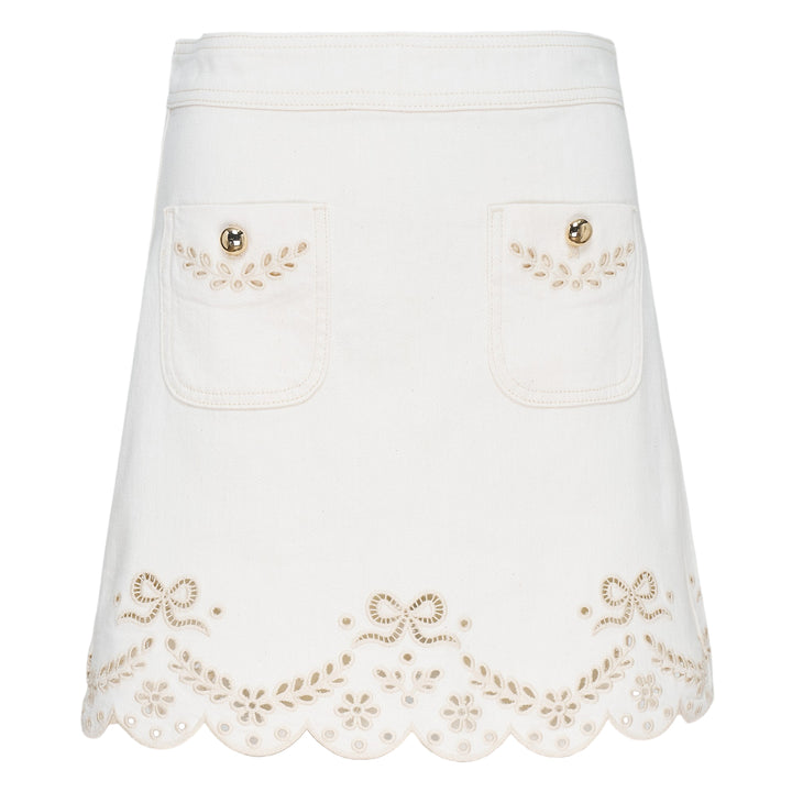 Cream Broderie Denim Mini Skirt