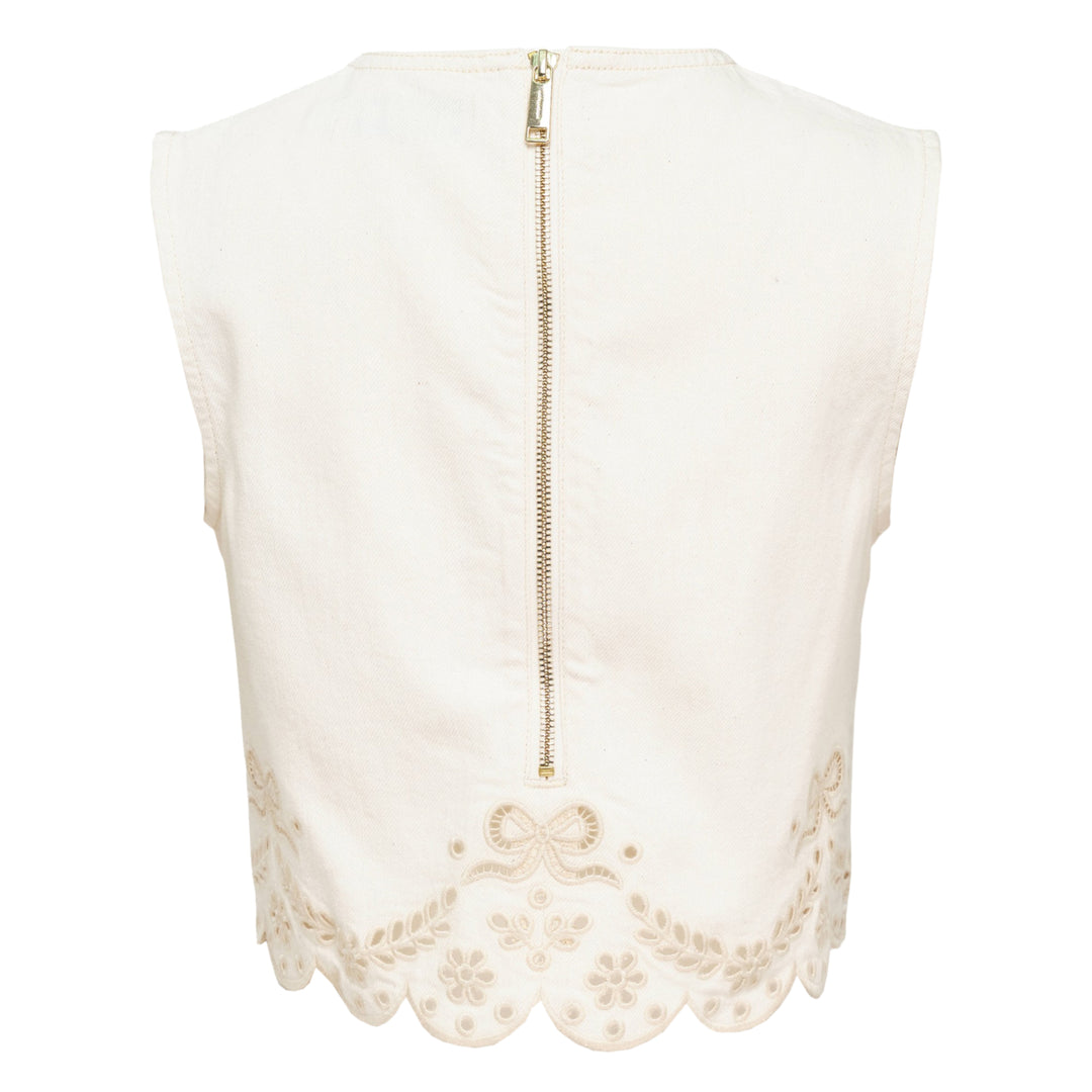 Cream Broderie Denim Top