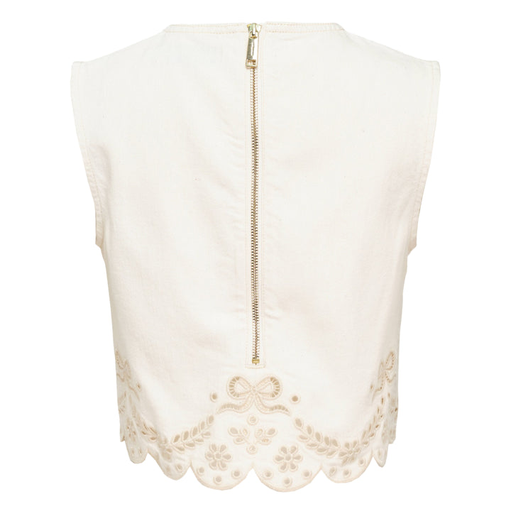 Cream Broderie Denim Top