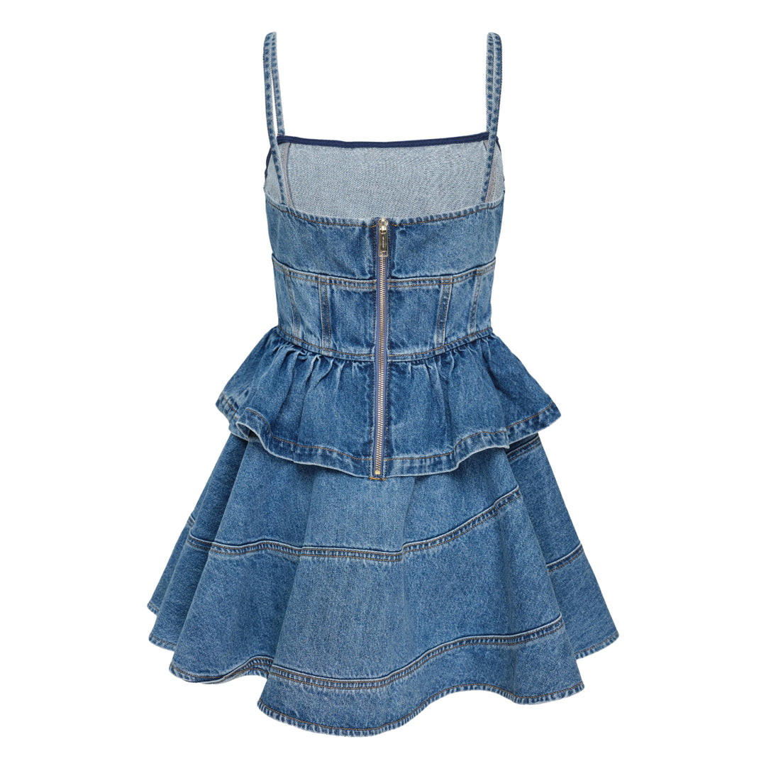 Denim Flared Peplum Mini Dress