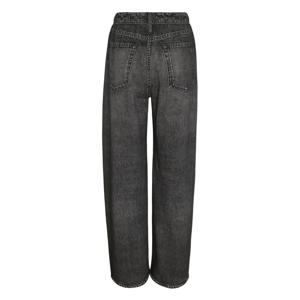 rag & bone Miramar Wide Leg Jeans in faded stonewashed black denim with a high-rise waist, five-pocket styling, and a relaxed straight wide-leg silhouette