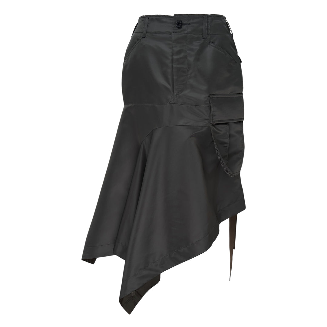 Nylon Twill Asymmetric Cargo Skirt