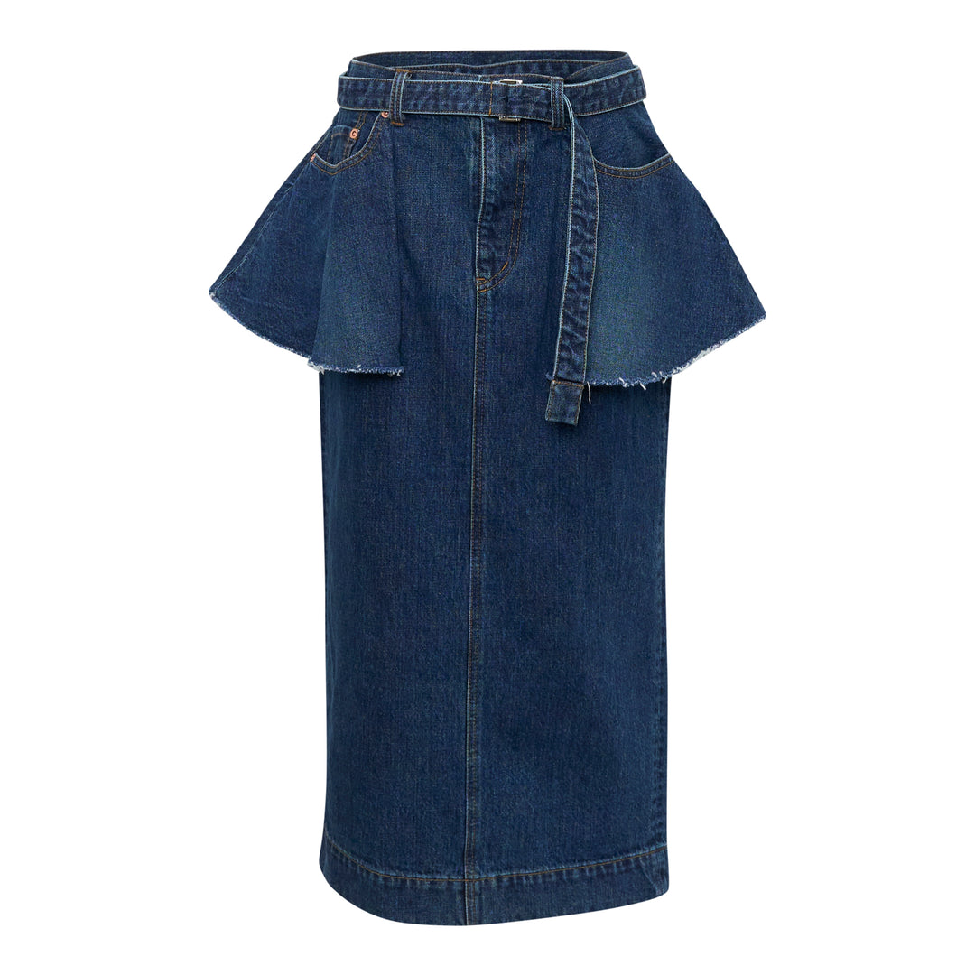 Peplum Denim Midi Skirt