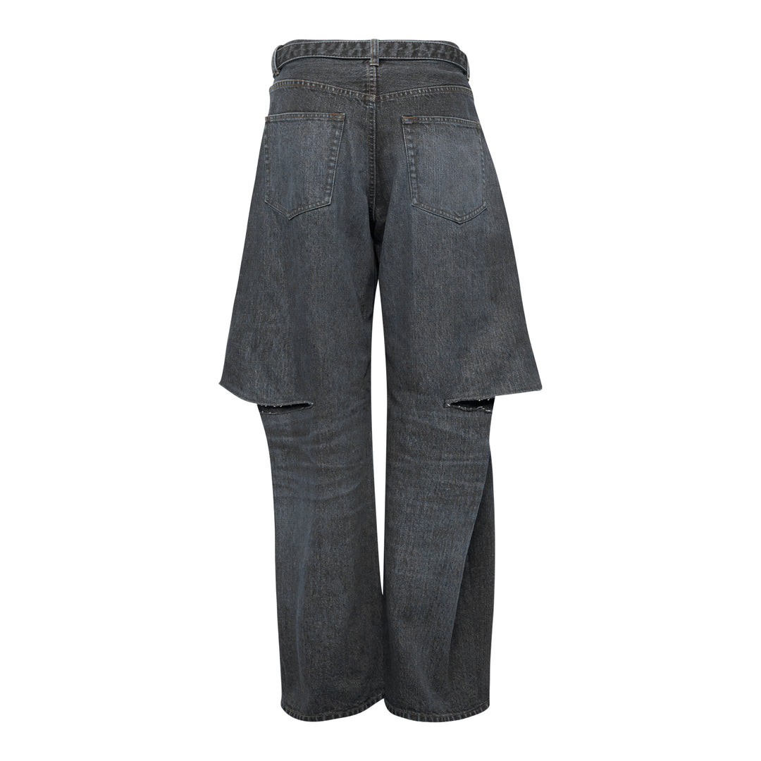 Layered Wide-Leg Denim Jeans