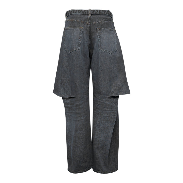 Layered Wide-Leg Denim Jeans