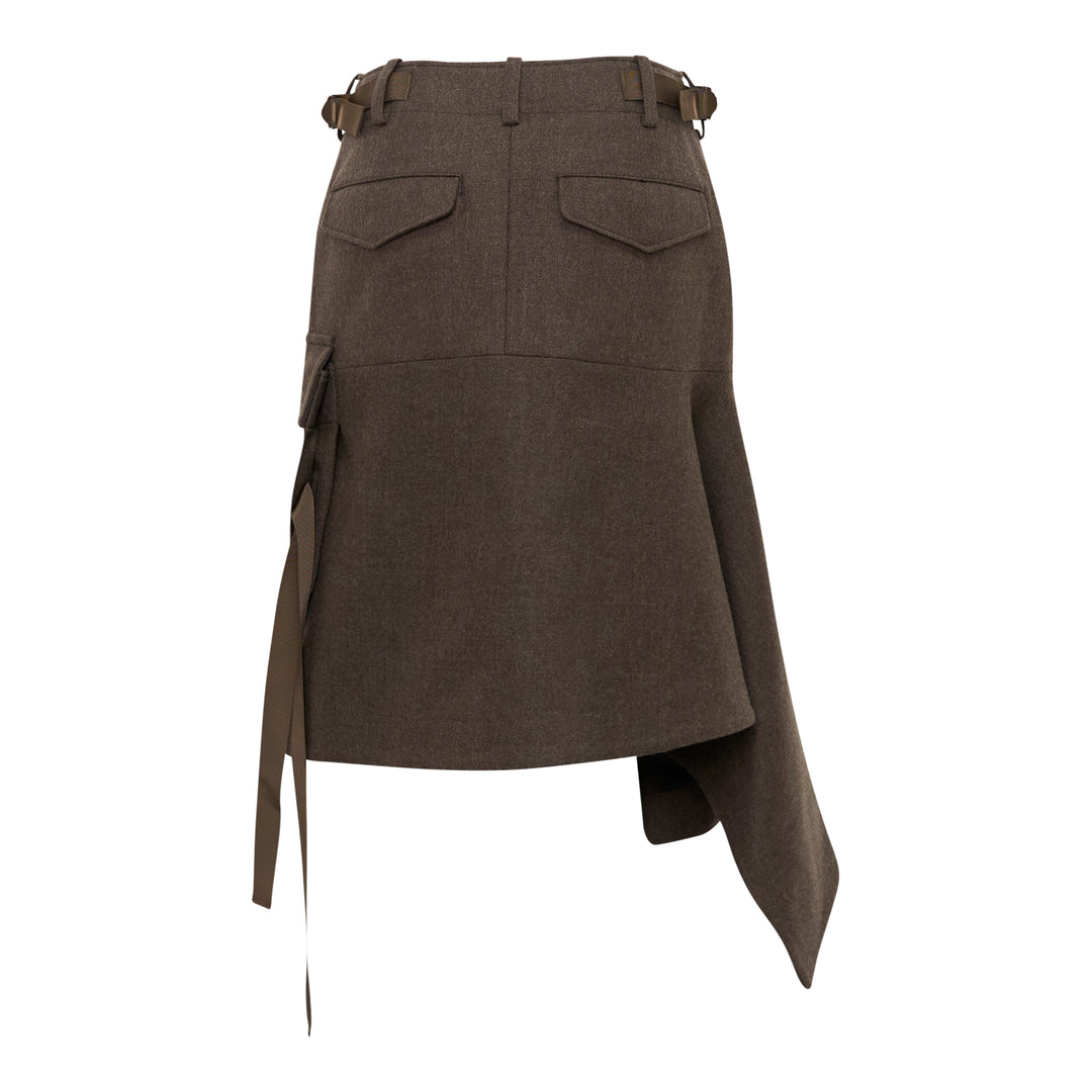 Wool Melton Asymmetric Cargo Skirt