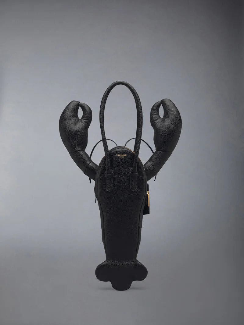 Thom Browne black pebble-grain leather lobster-shaped tote bag with raised claws, rolled handles and a luggage tag - view 3