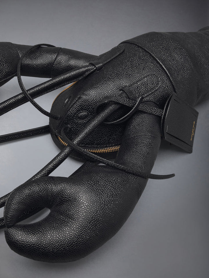 Thom Browne black pebble-grain leather lobster-shaped tote bag with raised claws, rolled handles and a luggage tag - view 7