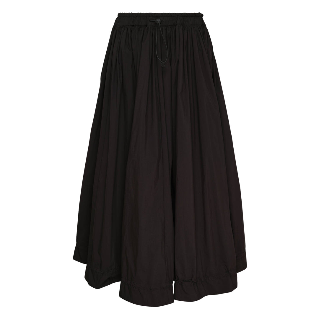Black Gathered Midi Skirt