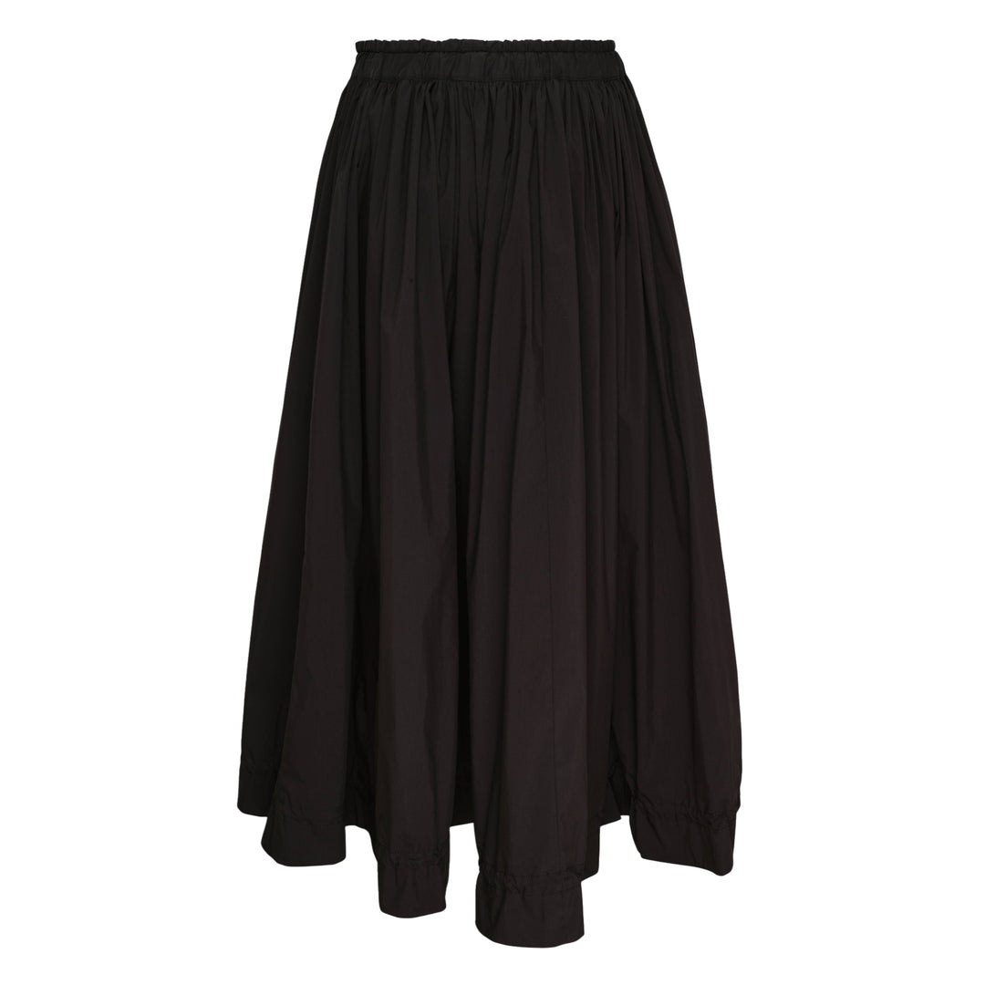 Black Gathered Midi Skirt