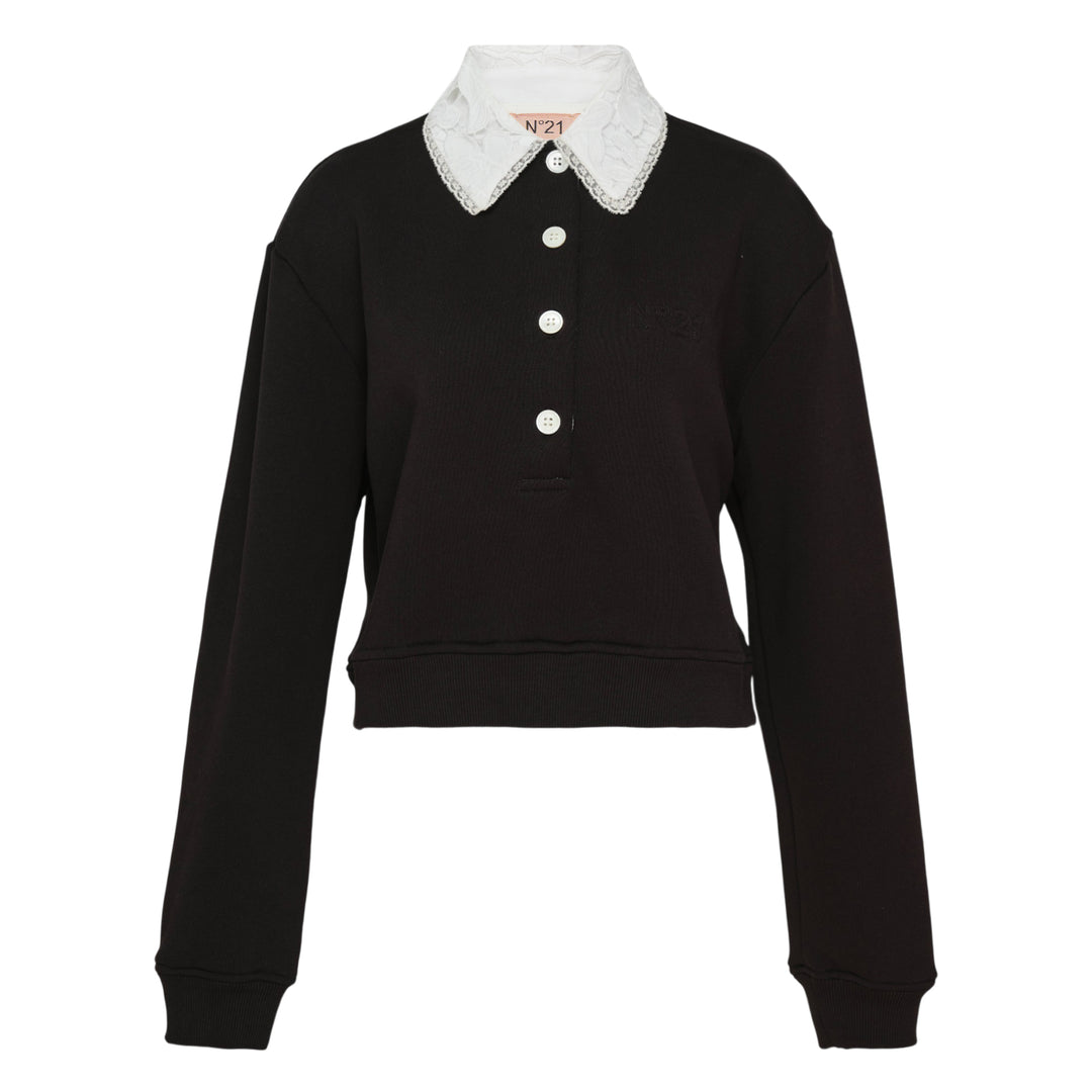 Lace Collar Button Sweatshirt