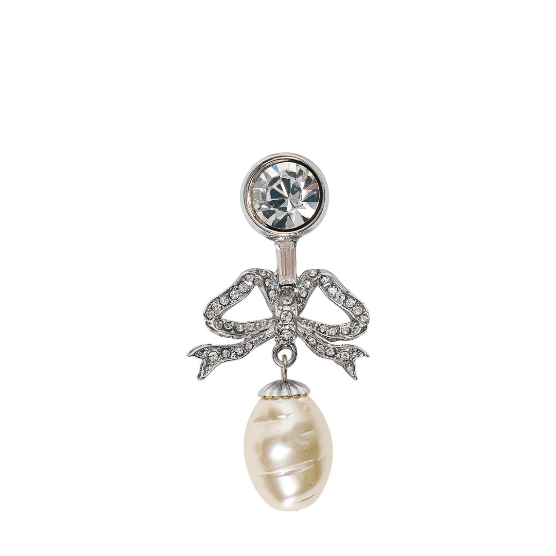 Crystal Bow Pearl Drop Brooch