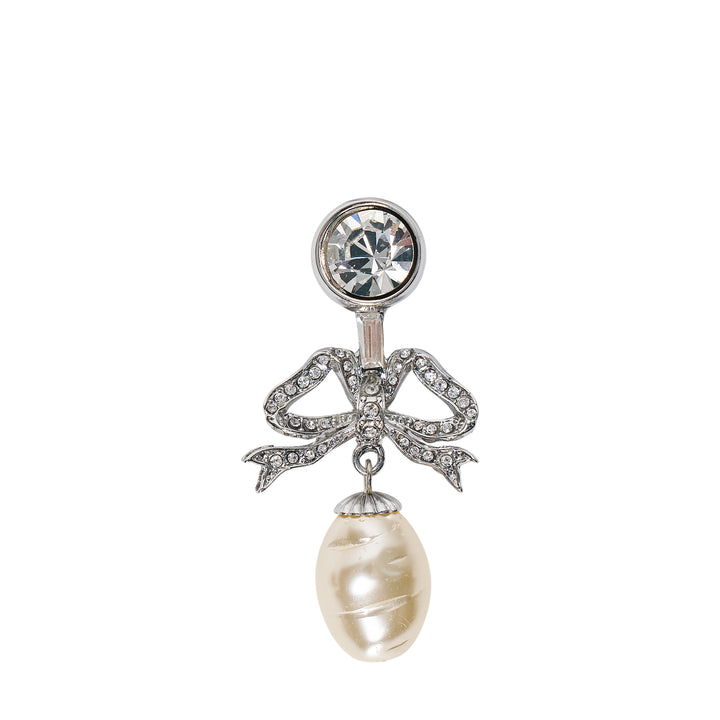Crystal Bow Pearl Drop Brooch