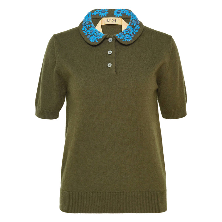 Floral Embroidered Collar Polo