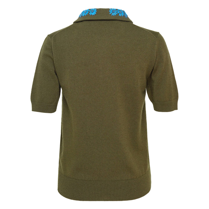 Floral Embroidered Collar Polo
