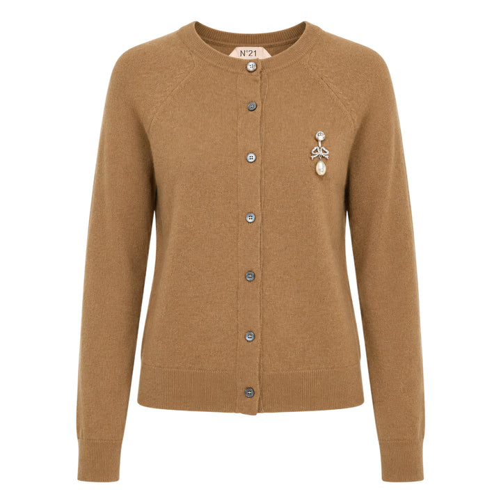 Pearl Brooch Cashmere Cardigan