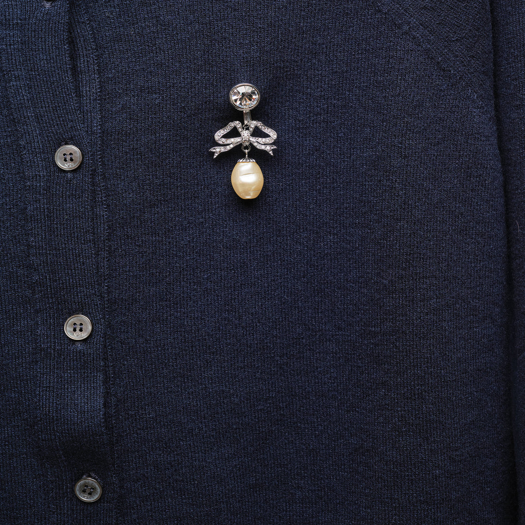 Pearl Brooch Cashmere Cardigan