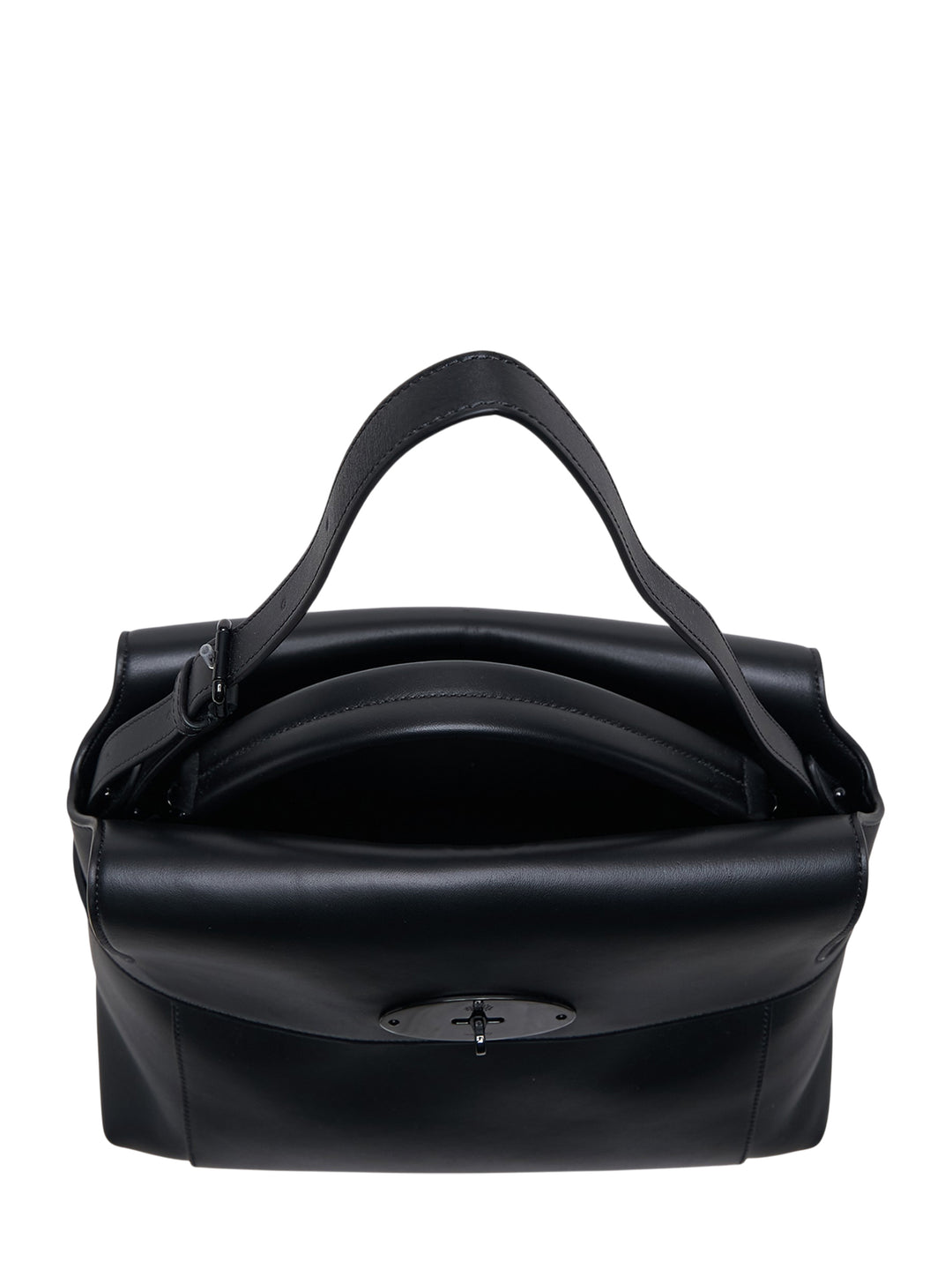 Mulberry Stevie black smooth leather top handle bag with oval twist-lock closure, rolled top handle and adjustable shoulder strap - view 3