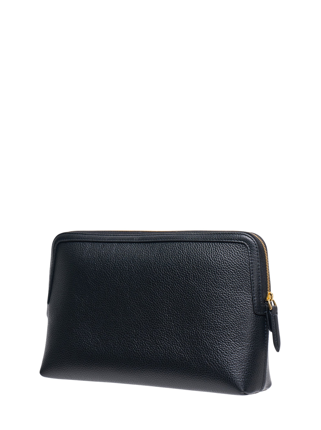 Mulberry Medium Leather Cosmetic Pouch in black pebbled grain leather with gold-tone zip hardware and embossed logo, front view - view 2