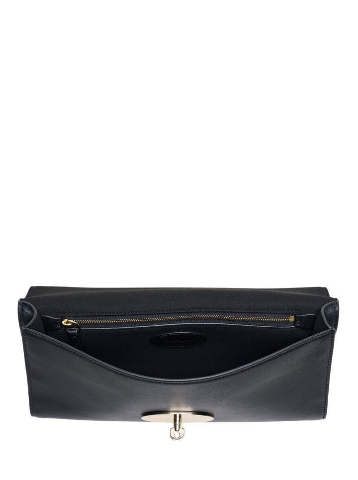 Mulberry Lily Clutch in black Vesta Nappa leather with gold-tone Postman's Lock closure and structured top handle - view 3