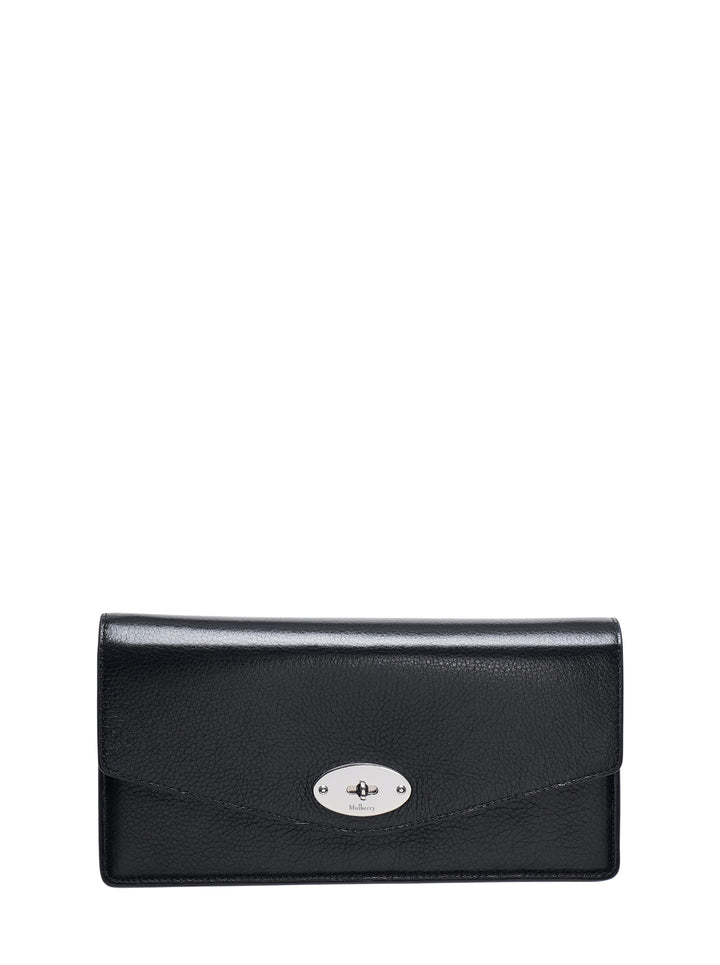Mulberry Darley clutch in black high shine leather with silver-tone postman's lock and chain strap - view 3
