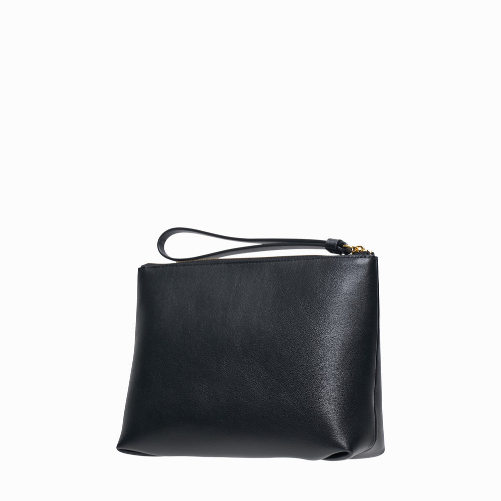 Mulberry Zipped Cosmetic Pouch in smooth black leather with gold-tone zip hardware and a slim leather wrist loop, shown against a white background - view 2
