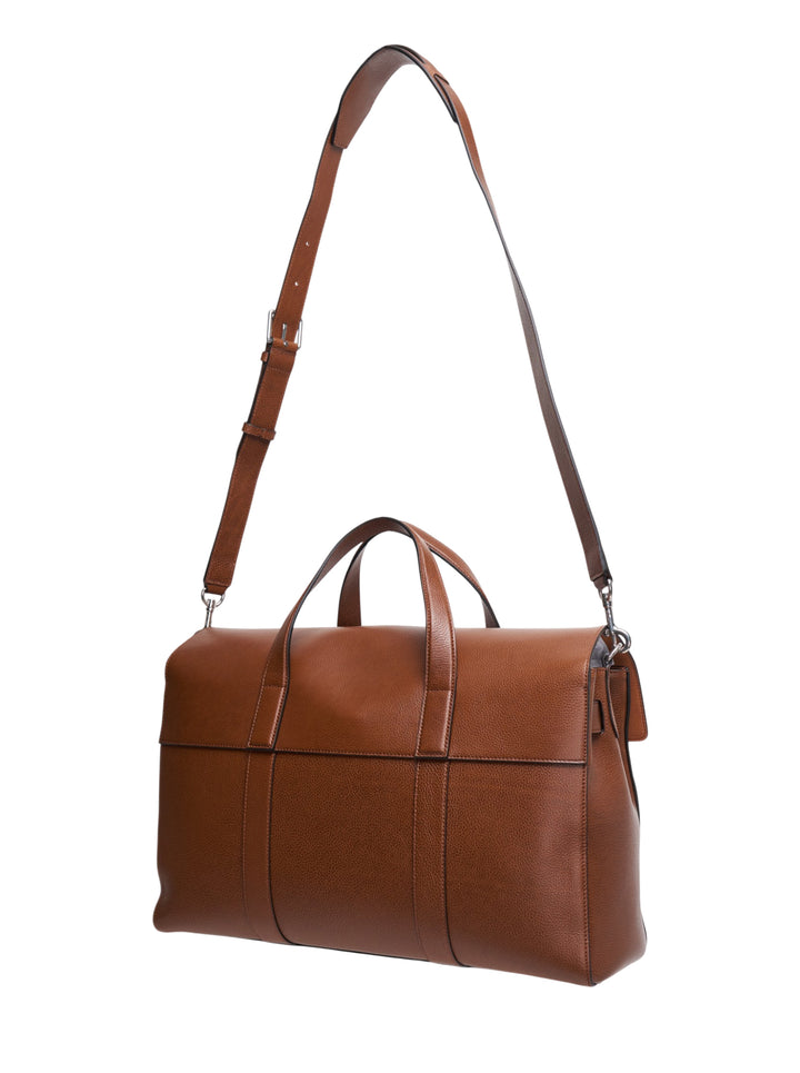 Mulberry Heritage Piccadilly Messenger in tan pebbled leather with silver-tone postman's lock closure, dual top handles, and adjustable crossbody strap - view 2