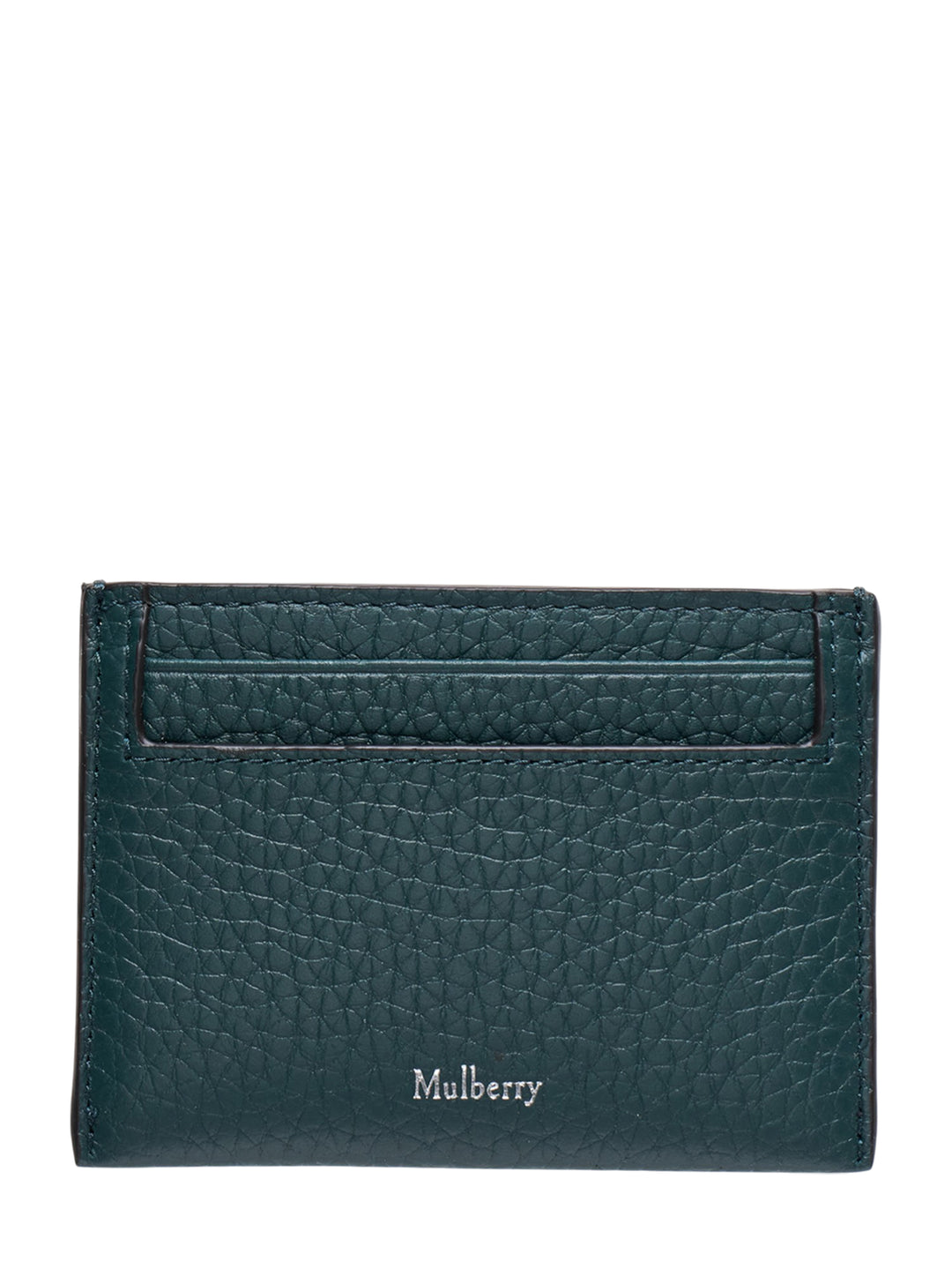 Mulberry Heavy Grain Credit Card Slip in forest green pebbled leather with multiple card slots and silver-tone logo lettering