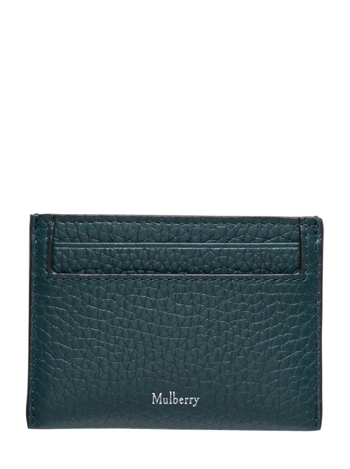 Mulberry Heavy Grain Credit Card Slip in forest green pebbled leather with multiple card slots and silver-tone logo lettering