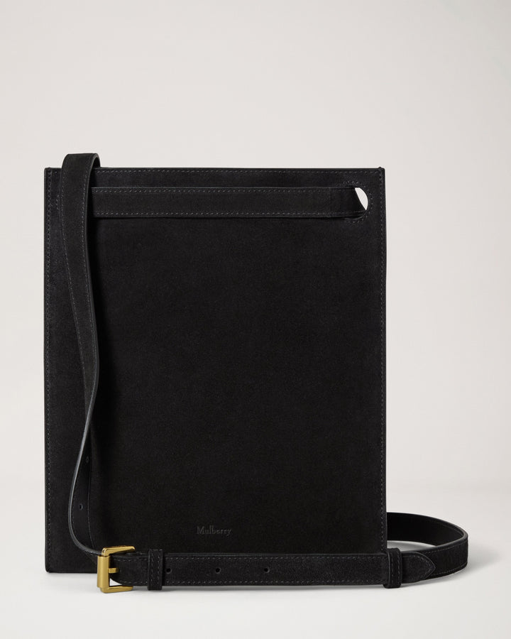 Mulberry Mini Soft Tote in black suede with layered fringing, adjustable shoulder strap and a Tree charm - view 2