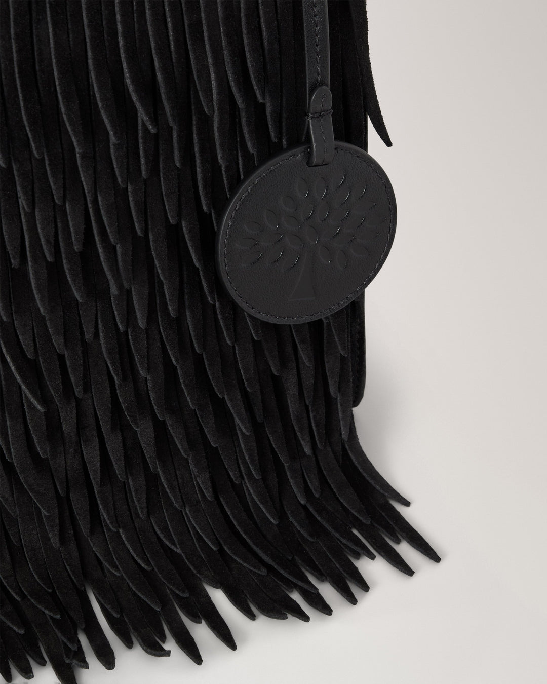 Mulberry Mini Soft Tote in black suede with layered fringing, adjustable shoulder strap and a Tree charm - view 4