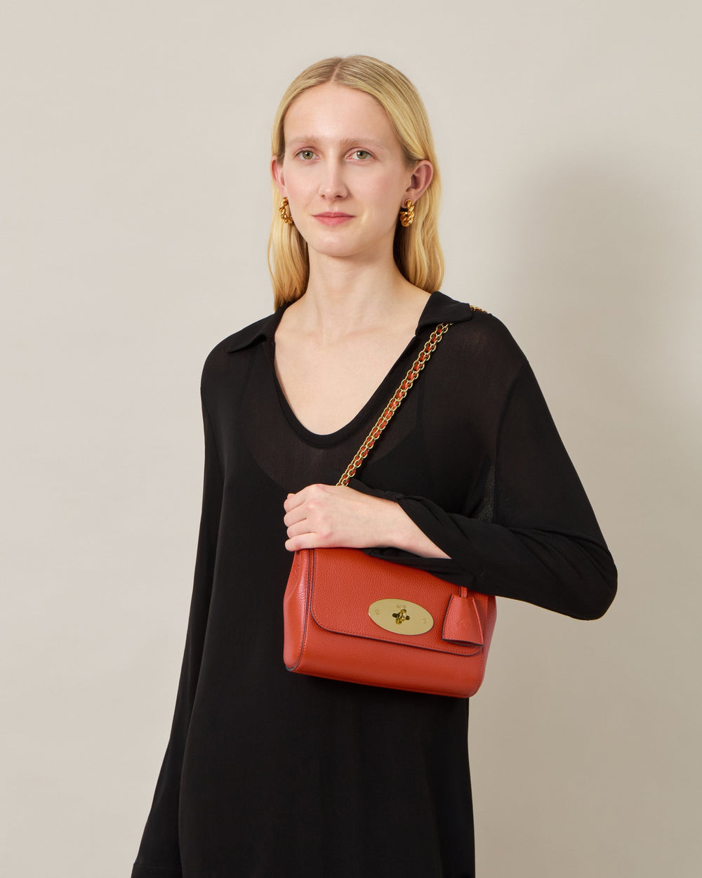Mulberry Lily Small shoulder bag in teal blue Classic Grain pebbled leather with antiqued gold chain strap and oval postman's lock closure