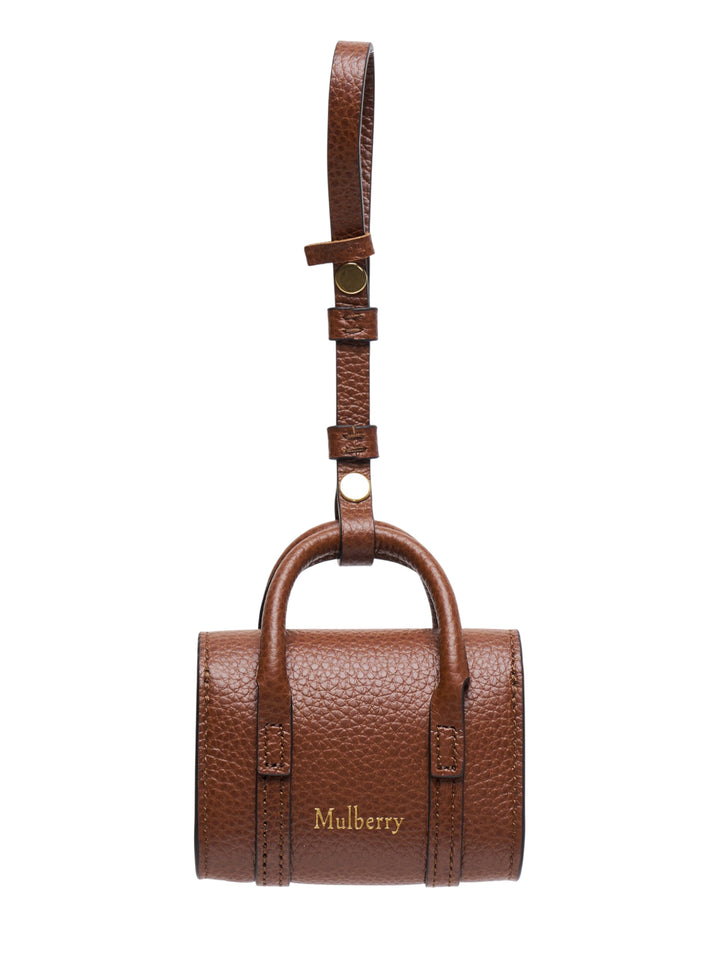 Mulberry Mini Bayswater Bag Charm in tan pebbled leather with a miniature postman's lock clasp in gold-tone brass and an adjustable leather attachment strap - view 2