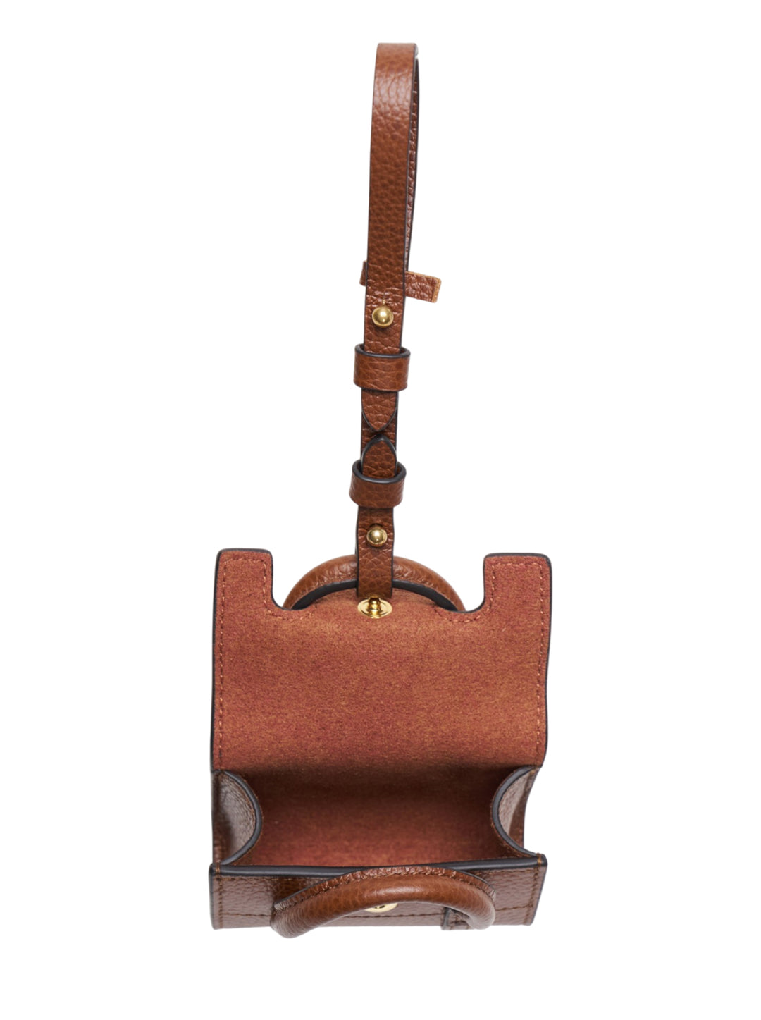 Mulberry Mini Bayswater Bag Charm in tan pebbled leather with a miniature postman's lock clasp in gold-tone brass and an adjustable leather attachment strap - view 3